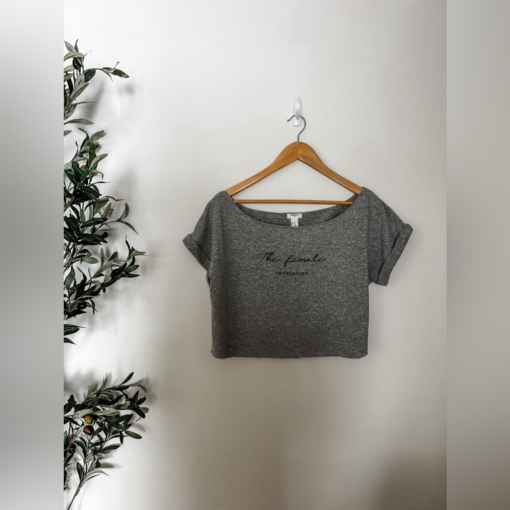 Grey Text Fleece Crop Top
